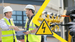 Close-up of a commercial electrical contractor examining wiring inside an electrical panel, with tools and equipment in the background, illustrating the complexity of electrical work and the factors influencing cost.